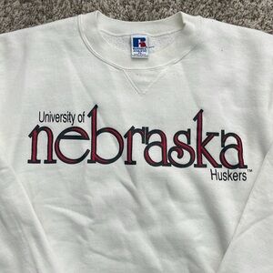 Vintage Nebraska Cornhuskers White Crewneck Sweatshirt Russell Athletic XL